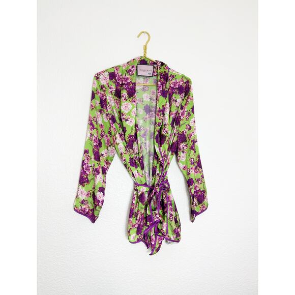 Giovanna Nicolai Silk Floral Wrap Top Size 44 Medium Purple Green Floral Chic - Picture 3 of 12
